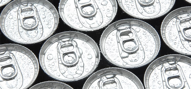 Beverage plant aluminum cans arranged in a pattern
